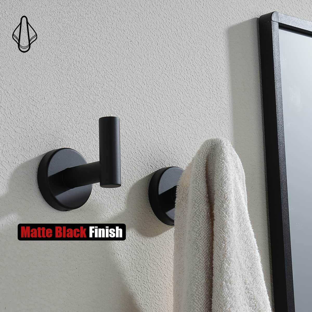 JQK TH100-PB-P2 Matte Black 304 Stainless Steel Towel Hook (2 Pack) – Wall Mounted