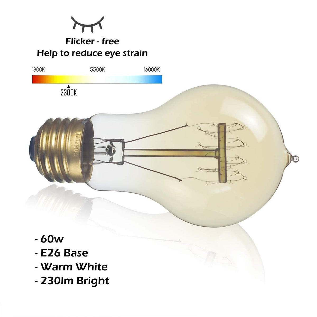 Jslinter 6-Pack Edison Bulbs 60W – Dimmable A19 Amber Vintage E26