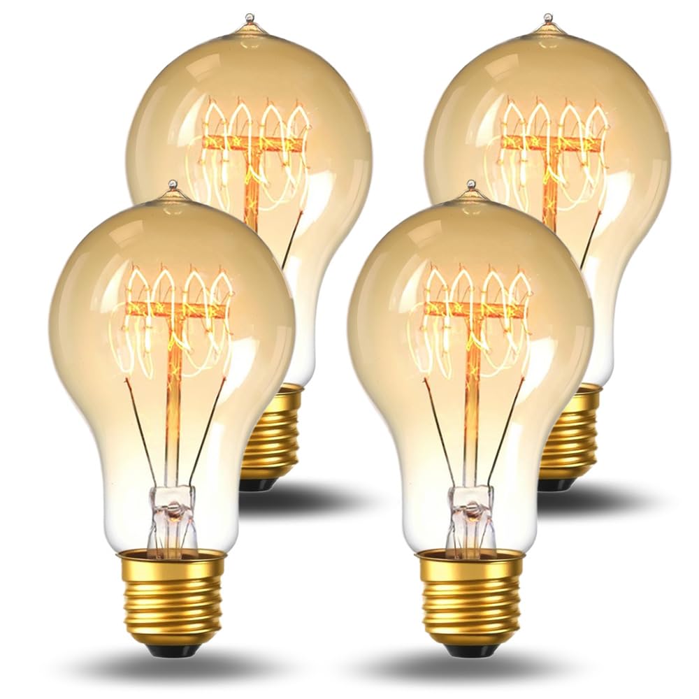 Jslinter 60W Dimmable Incandescent Bulbs 4-Pack — 2200K Warm Edison A19, 110V E26