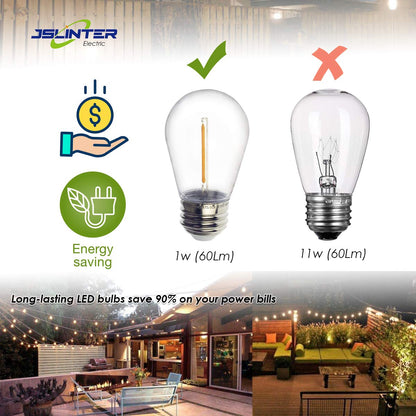 Jslinter S14 1W Outdoor LED Bulbs – Shatterproof, Waterproof, 2200K Warm White, E26, 16-Pack