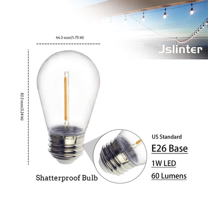 Jslinter S14 1W Outdoor LED Bulbs – Shatterproof, Waterproof, 2200K Warm White, E26, 16-Pack