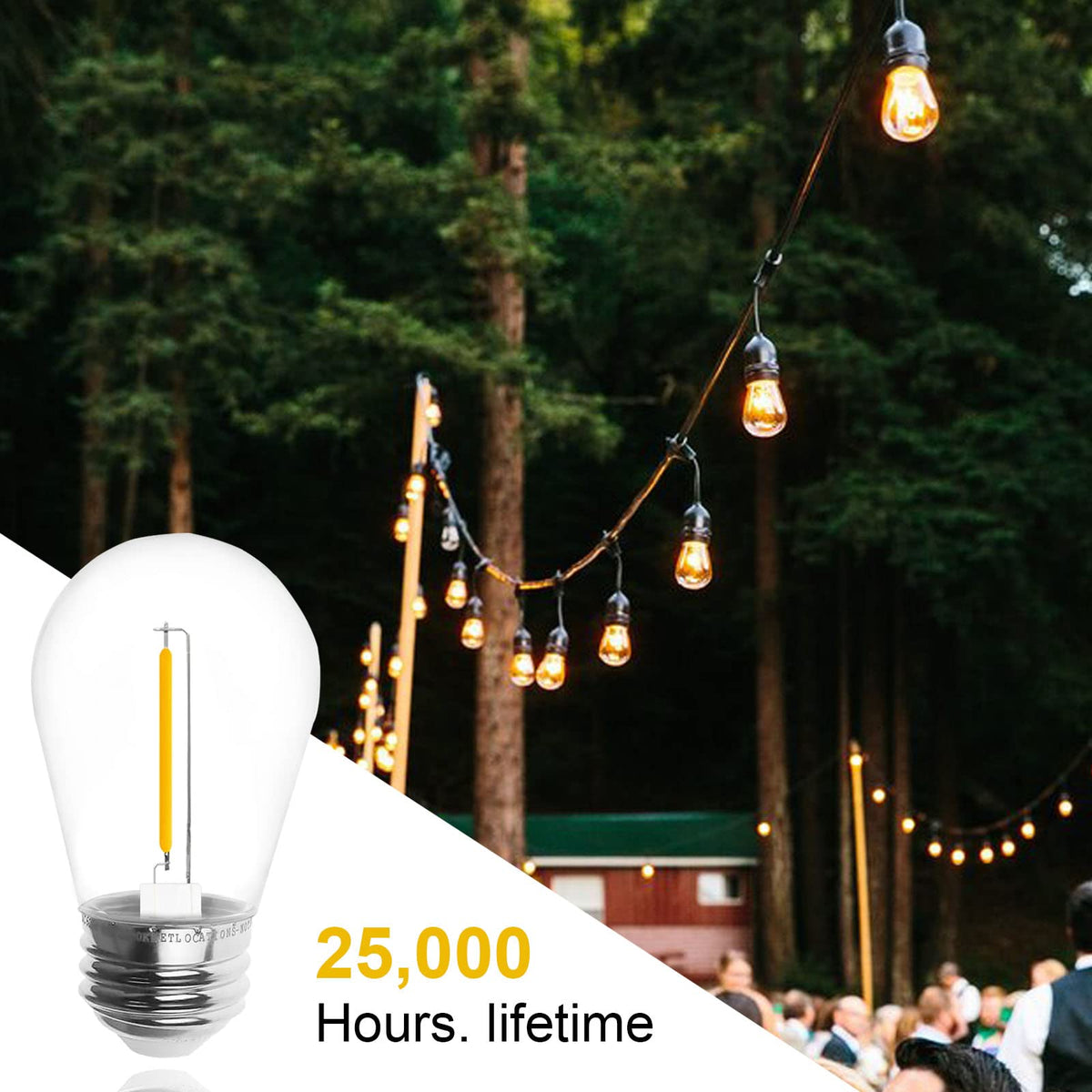 Jslinter S14 LED String Light Bulbs – 3V Solar-Powered, Shatterproof, 15-Pack, 2700K Warm White, E26
