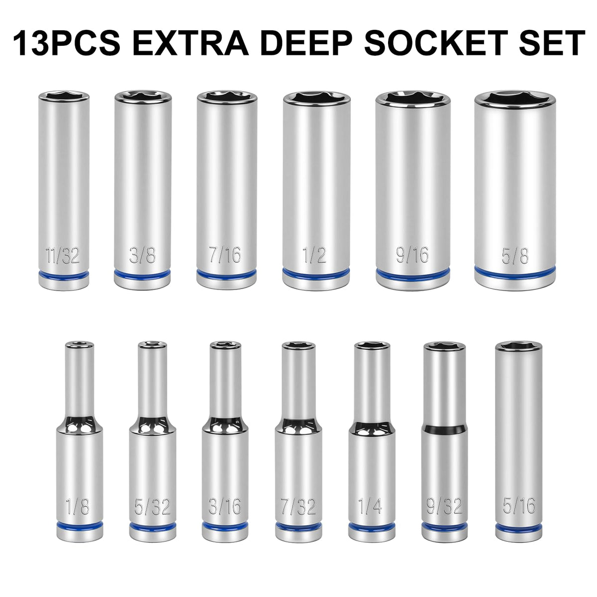JU JIAN TEC 1/4 Drive SAE Master Socket Set, 13-Piece Deep Hex, 6-Point