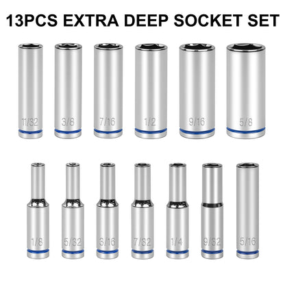 JU JIAN TEC 1/4 Drive SAE Master Socket Set, 13-Piece Deep Hex, 6-Point