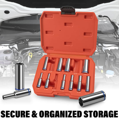 JU JIAN TEC 1/4 Drive SAE Master Socket Set, 13-Piece Deep Hex, 6-Point