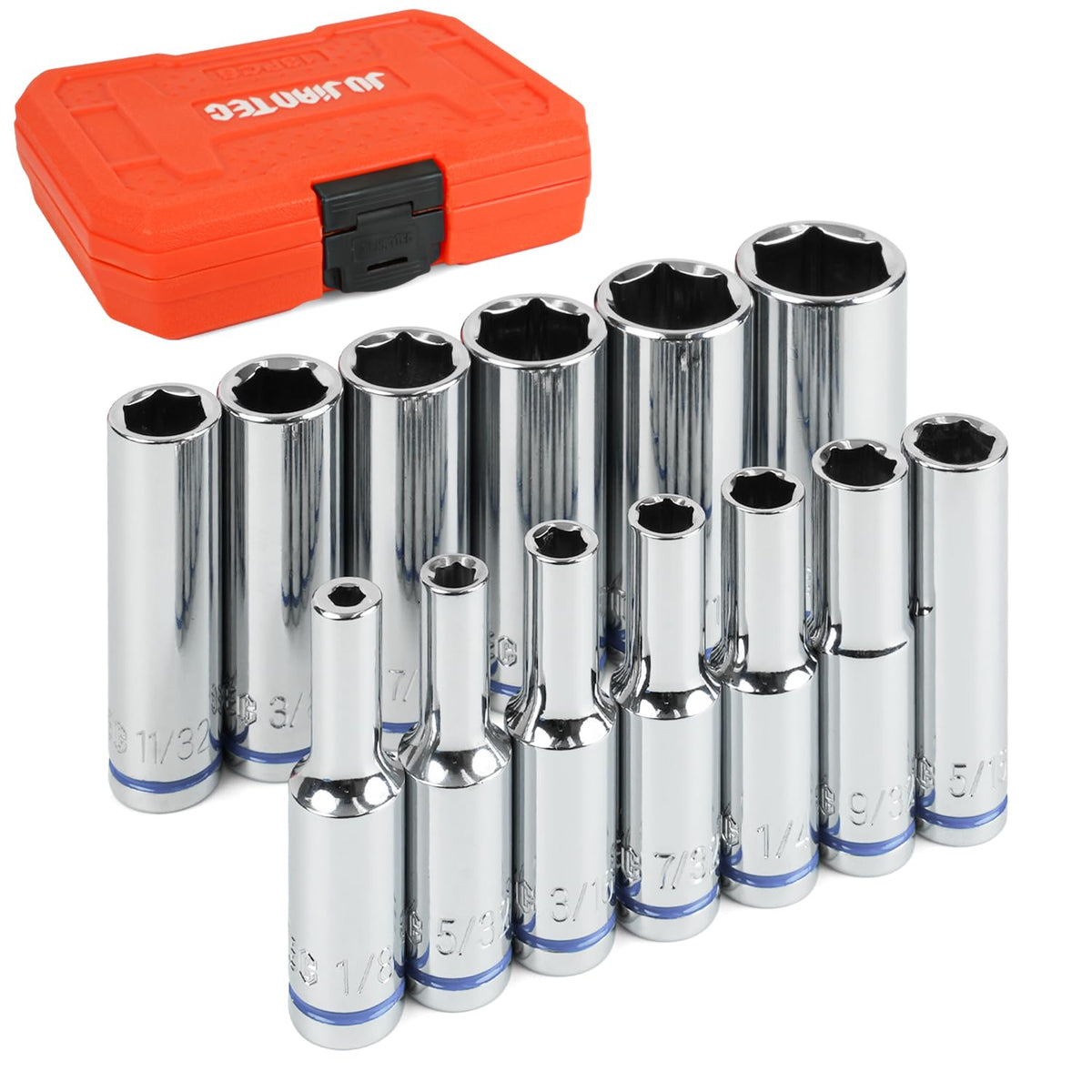 JU JIAN TEC 1/4 Drive SAE Master Socket Set, 13-Piece Deep Hex, 6-Point