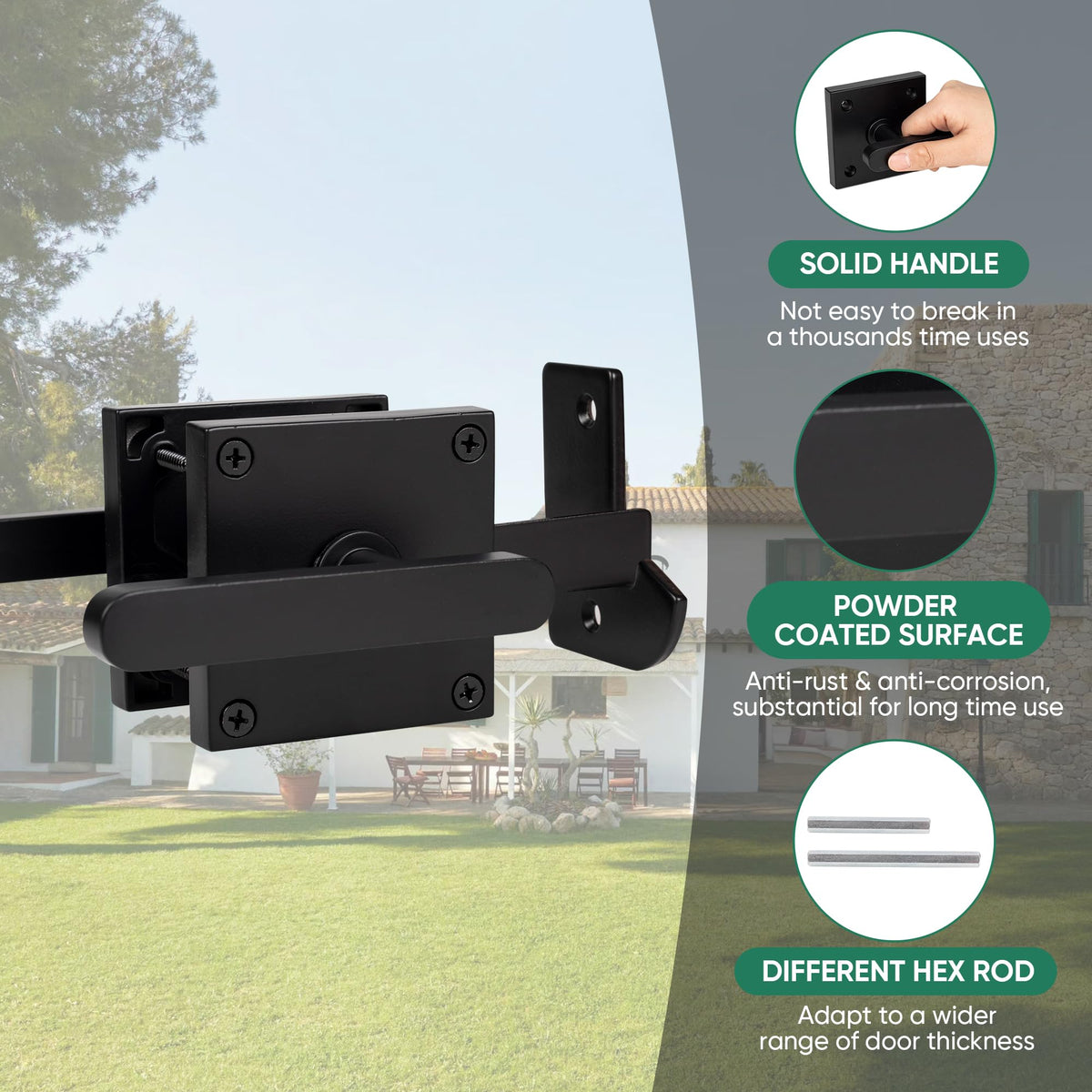 JUBEST Double Side Gate Latch – Heavy Duty Left Inswing Gate Hardware