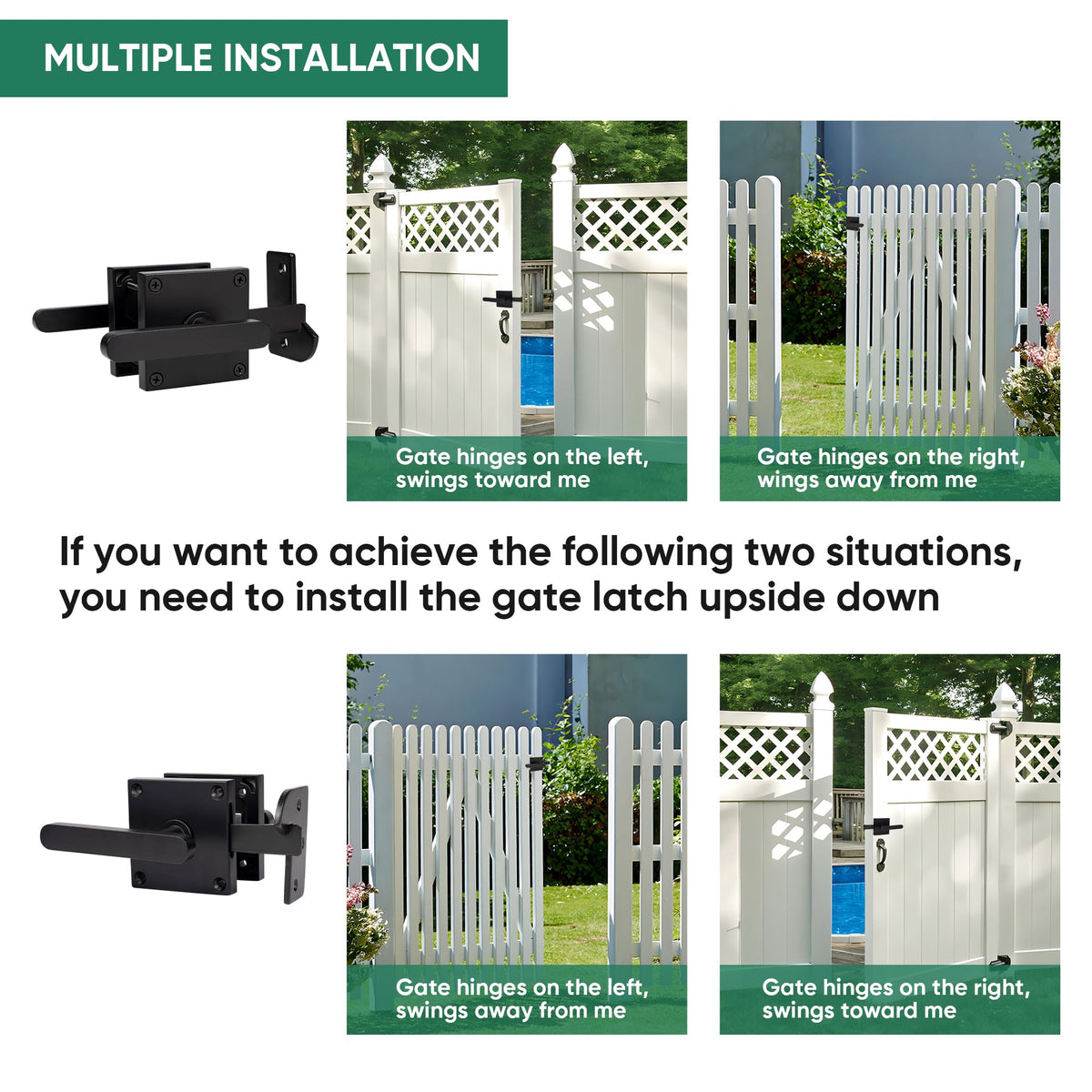JUBEST Double Side Gate Latch – Heavy Duty Left Inswing Gate Hardware