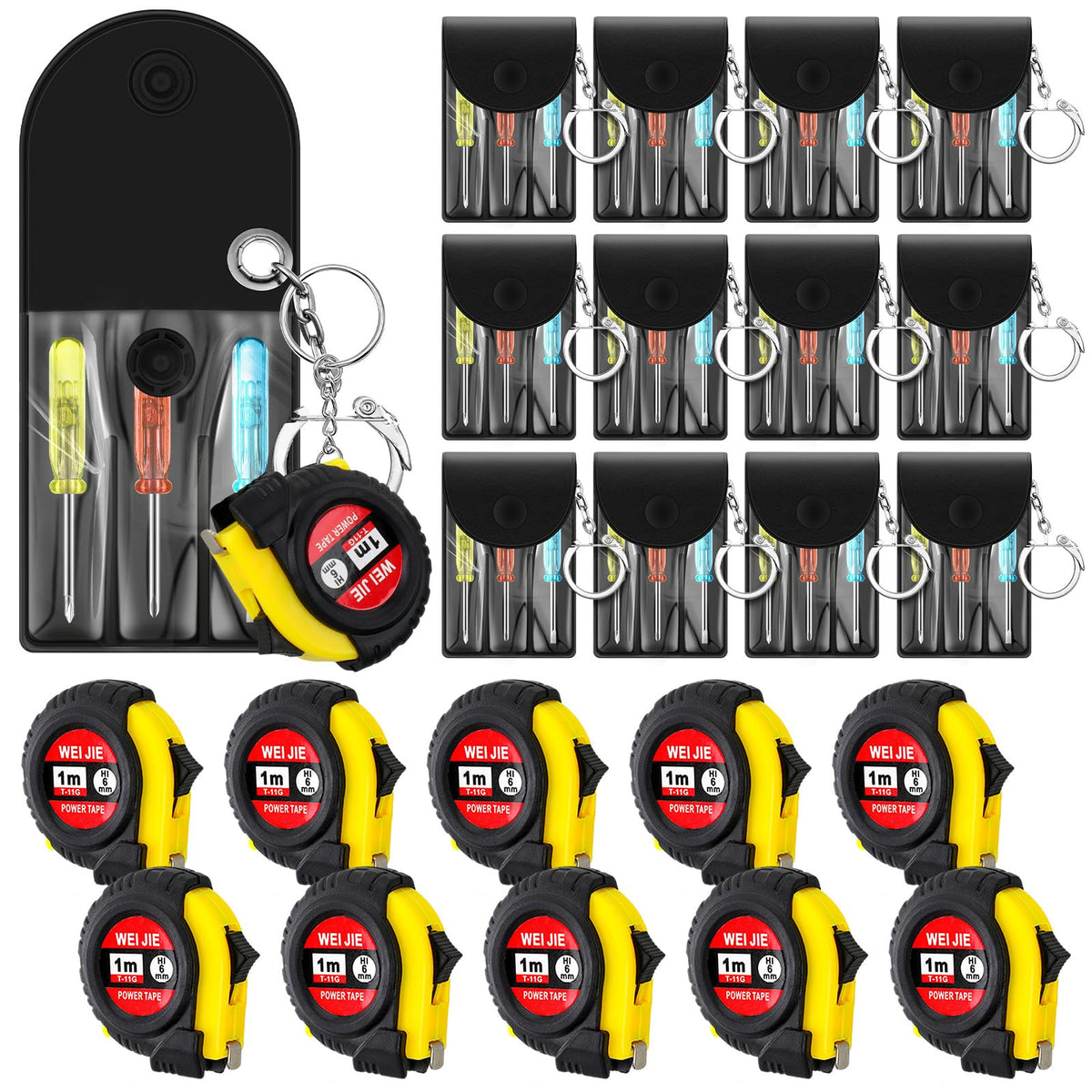 Jutom 24 Pcs Mini Tape Measure & Screwdriver Keychain Set | Portable Pocket Tools