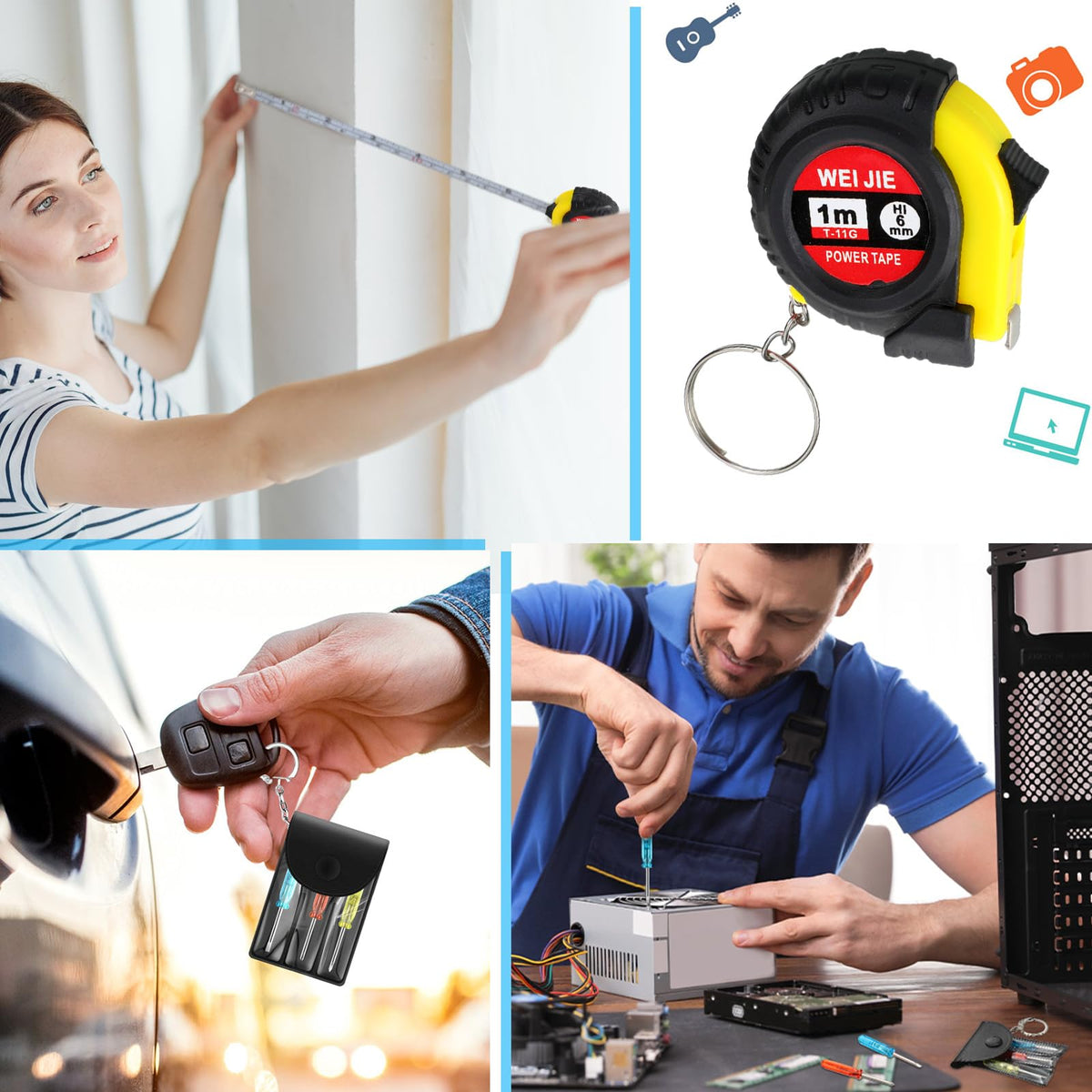 Jutom 24 Pcs Mini Tape Measure & Screwdriver Keychain Set | Portable Pocket Tools