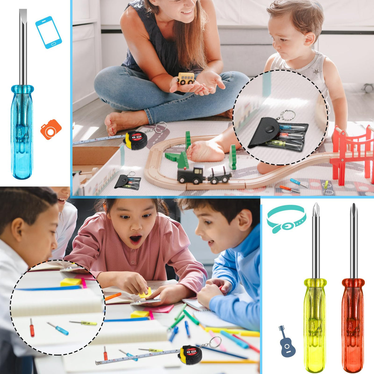 Jutom 24 Pcs Mini Tape Measure & Screwdriver Keychain Set | Portable Pocket Tools