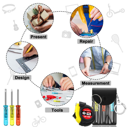 Jutom 24 Pcs Mini Tape Measure & Screwdriver Keychain Set | Portable Pocket Tools