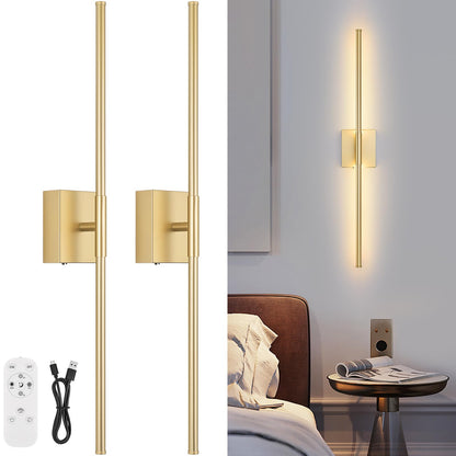 JZEKVN Battery-Operated Wall Sconce Set (2) – 3000K-6000K Dimmable, Remote, Timable LED, Gold Finish