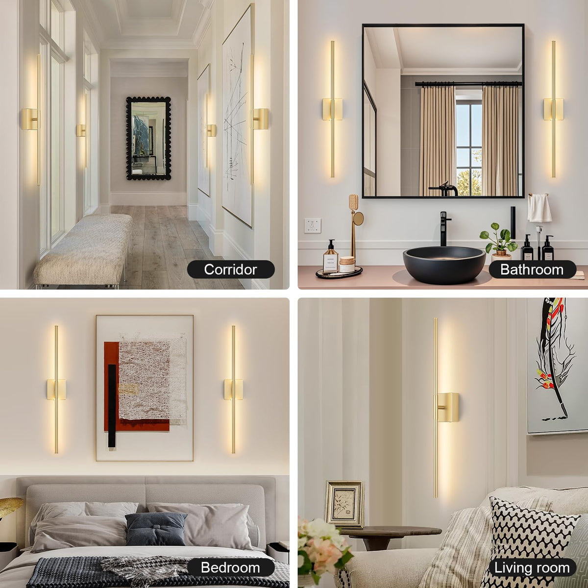 JZEKVN Battery-Operated Wall Sconce Set (2) – 3000K-6000K Dimmable, Remote, Timable LED, Gold Finish