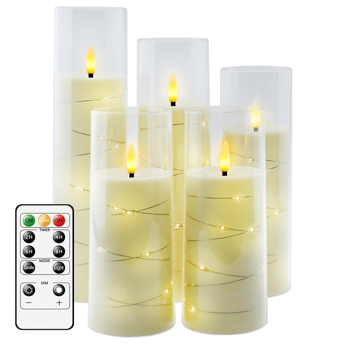 Kakoya Flameless LED Candles with Timer – 5-Piece Ivory Set