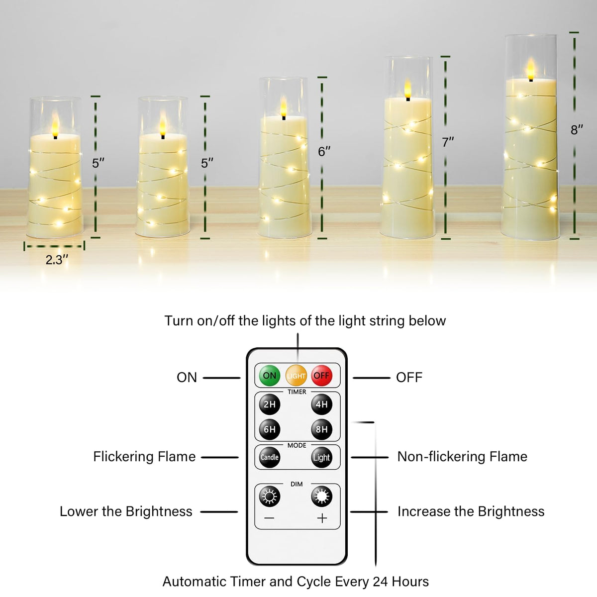 Kakoya Flameless LED Candles with Timer – 5-Piece Ivory Set