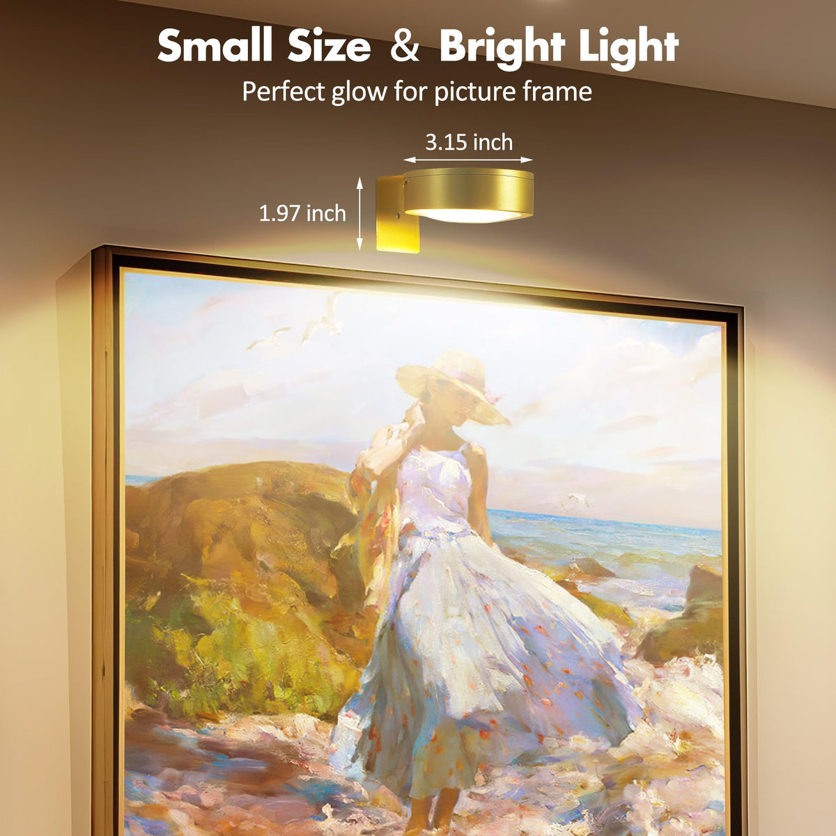 Kandicyar 3-Pack Battery Picture Light — Magnetic, Remote-Dimmable, Timer, 3 Lighting Modes (Gold)