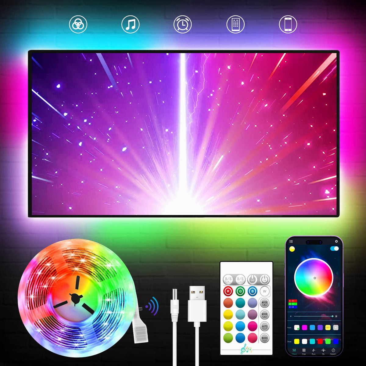 KANTUTOE TV LED Backlight 23ft RGB Strip for 70-100 Inch TVs | Music Sync & App Control