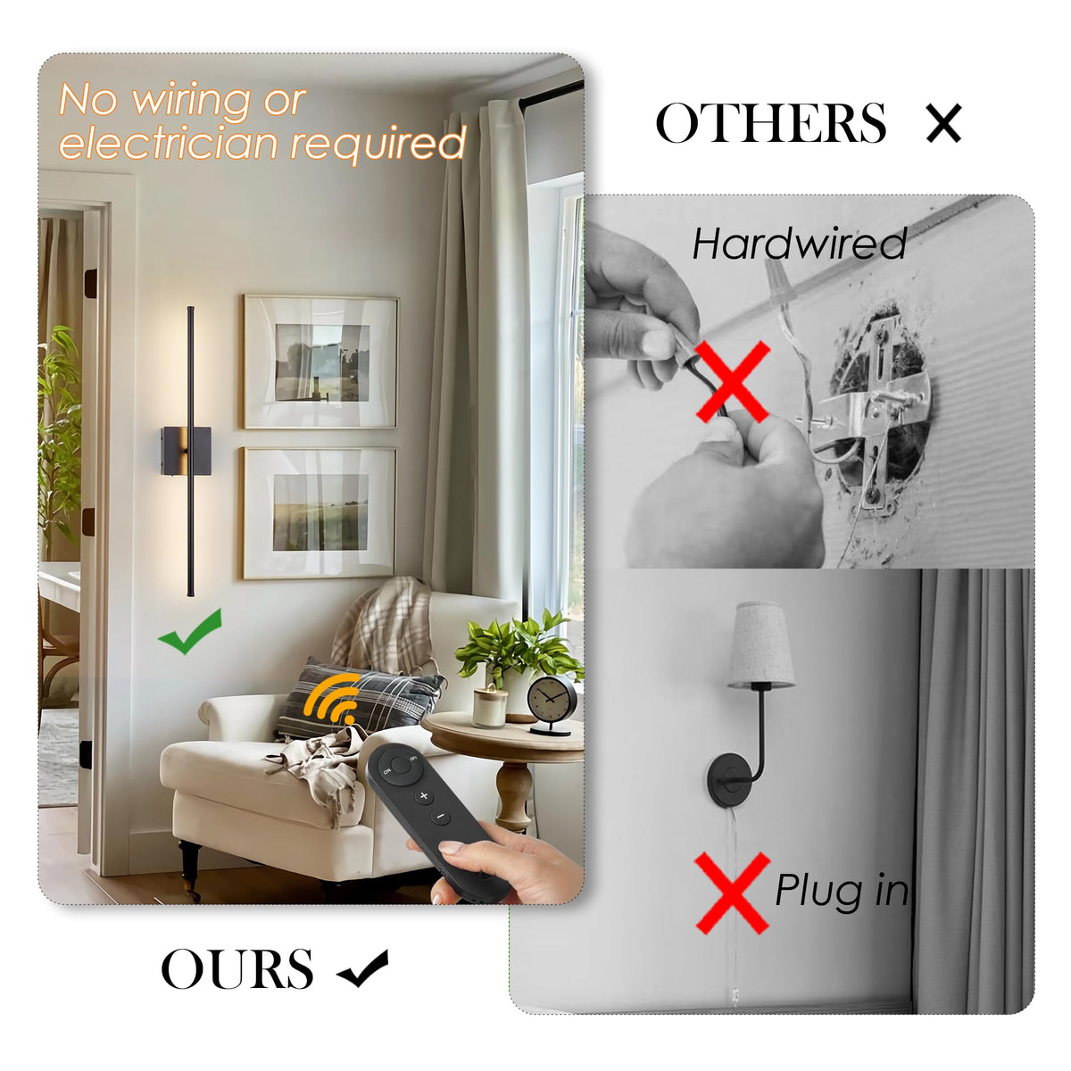 KARTOOSH 28.3-Inch Battery-Operated Wall Sconces – 3000K Warm White, 2-Pack