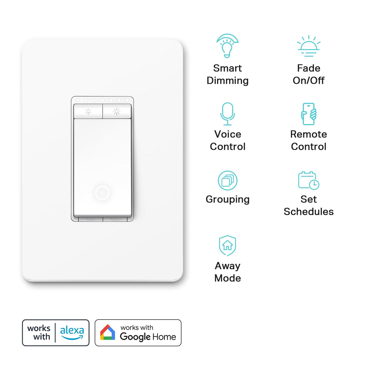 Kasa Smart HS220 Dimmer Switch – Single Pole, Neutral Wire, 2.4 GHz Wi-Fi, Alexa & Google Home