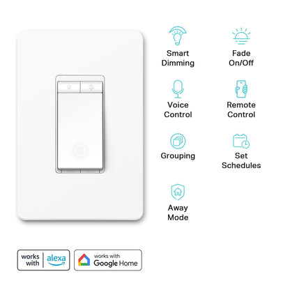 Kasa Smart HS220 Dimmer Switch – Single Pole, Neutral Wire, 2.4 GHz Wi-Fi, Alexa & Google Home