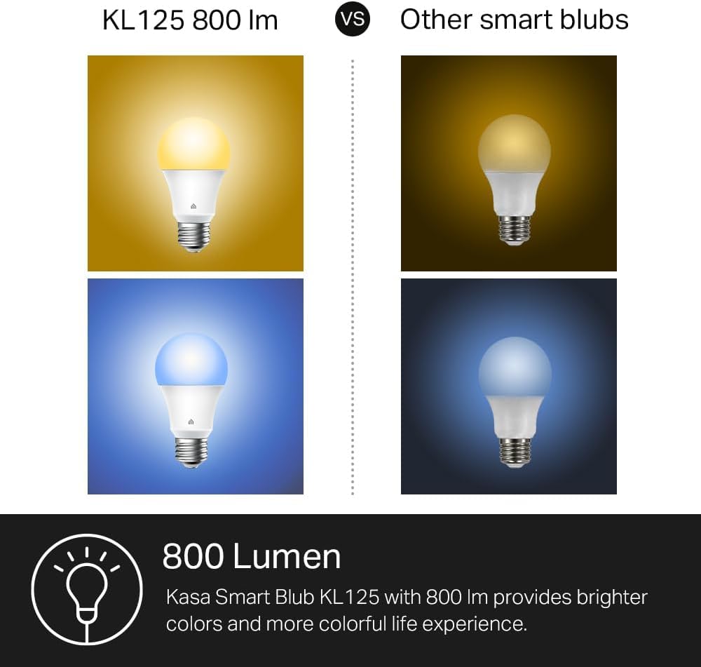 Kasa Smart Light Bulbs KL125P2 (2-Pack) - Full Color, Dimmable, No Hub Required