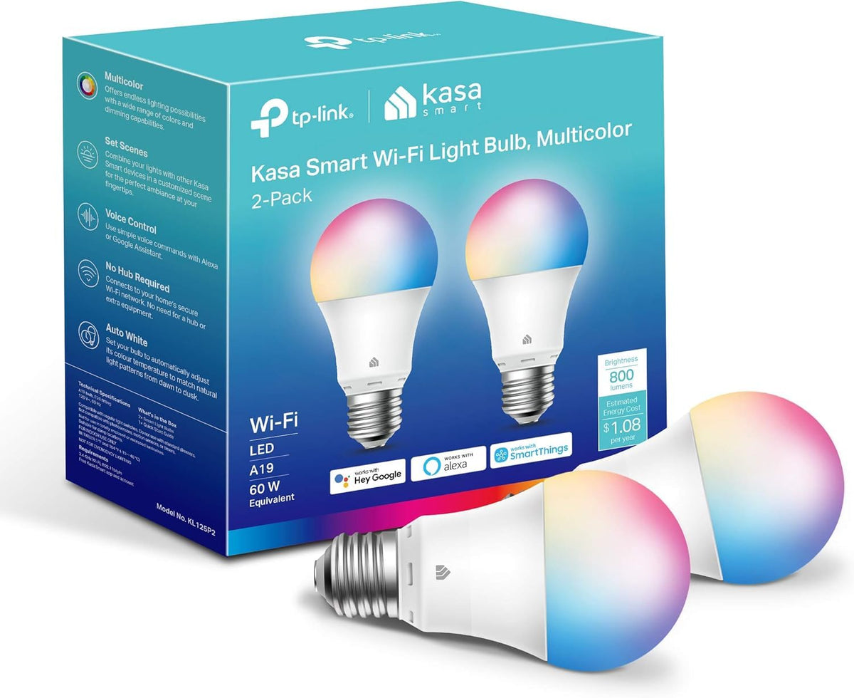 Kasa Smart Light Bulbs KL125P2 (2-Pack) - Full Color, Dimmable, No Hub Required