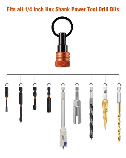 Katerk Bit Holder Key Chain 12-Pc Set — 1/4-Inch Hex Shank, Quick-Release Carabiner