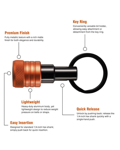 Katerk Bit Holder Key Chain 12-Pc Set — 1/4-Inch Hex Shank, Quick-Release Carabiner