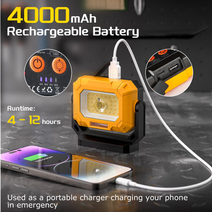 Keadeso 2 Pack Magnetic Work Light – 1500LM LED, 360° Rotating Stand, 4000mAh Rechargeable