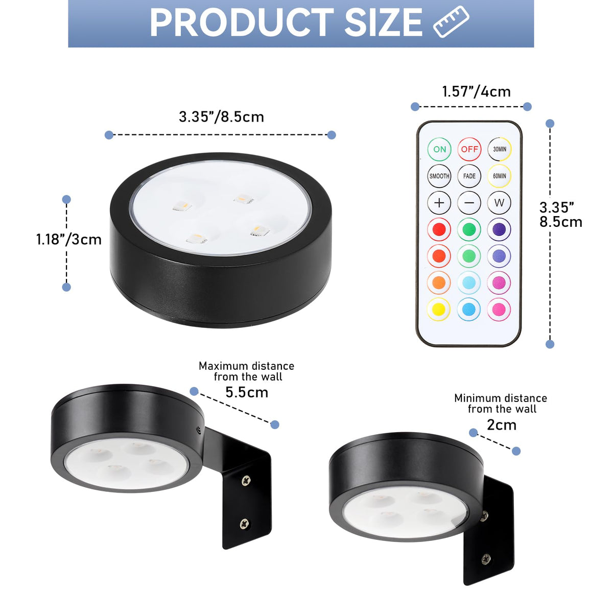 KELUOLY 4-Pack RGB Battery-Operated Picture Lights with Remote