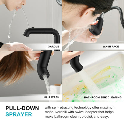 KENES Matte Black 8-Inch Widespread Bathroom Faucet with Pull-Down Sprayer | LJ-9058A-2