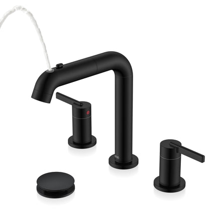 KENES Matte Black 8-Inch Widespread Bathroom Faucet with Pull-Down Sprayer | LJ-9058A-2