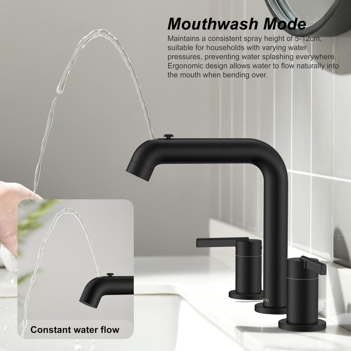 KENES Matte Black 8-Inch Widespread Bathroom Faucet with Pull-Down Sprayer | LJ-9058A-2