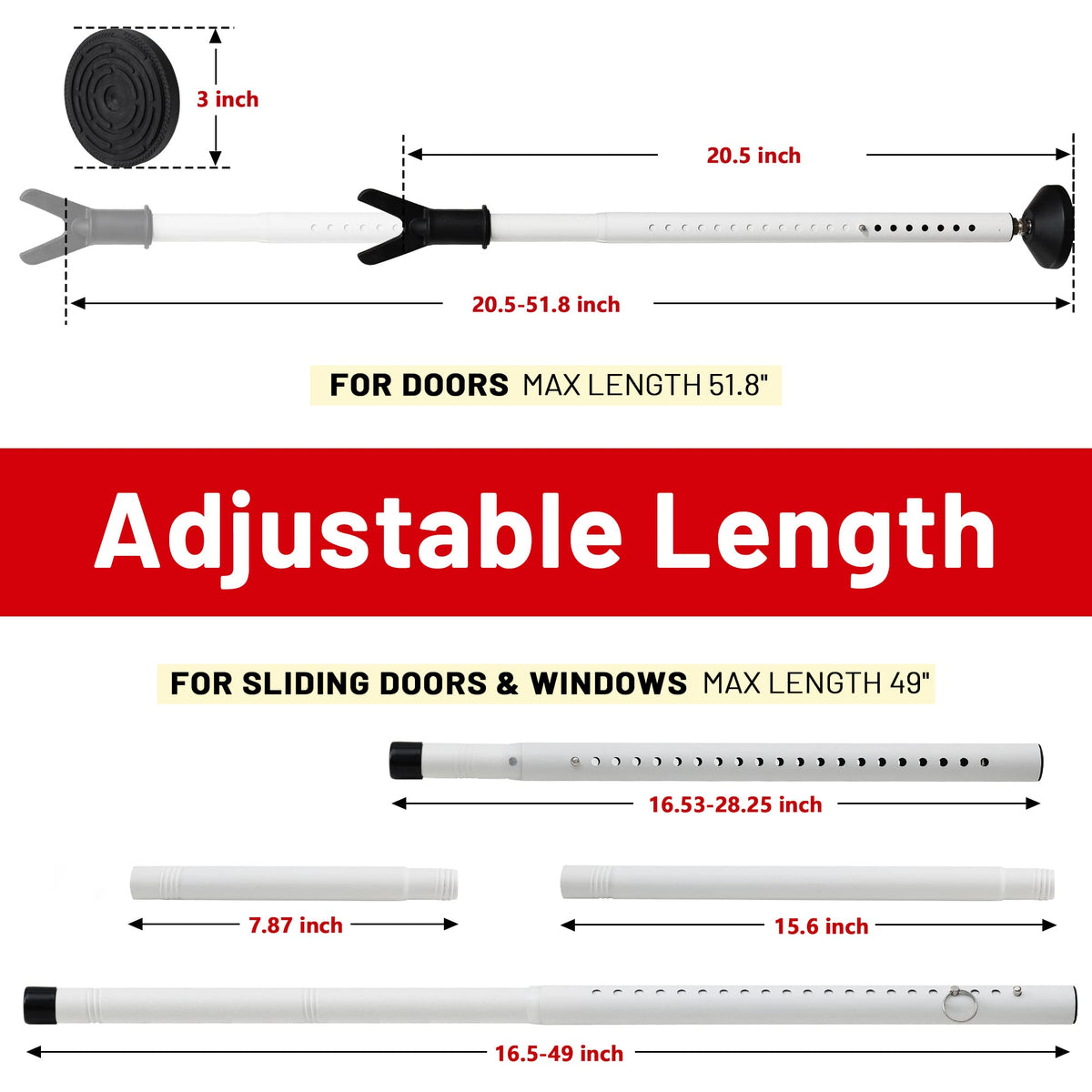 Keplrend Door Stoppers Security Bar 2 Pack – Heavy Duty Door Jammer & Adjustable Lock Bar