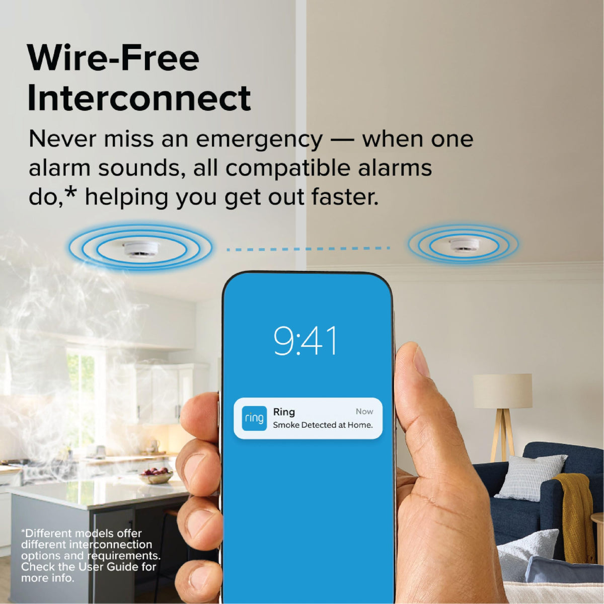 Kidde Smart Smoke & Carbon Monoxide Detector | Ring App Enabled | Wire-Free Interconnect | AA Battery Powered