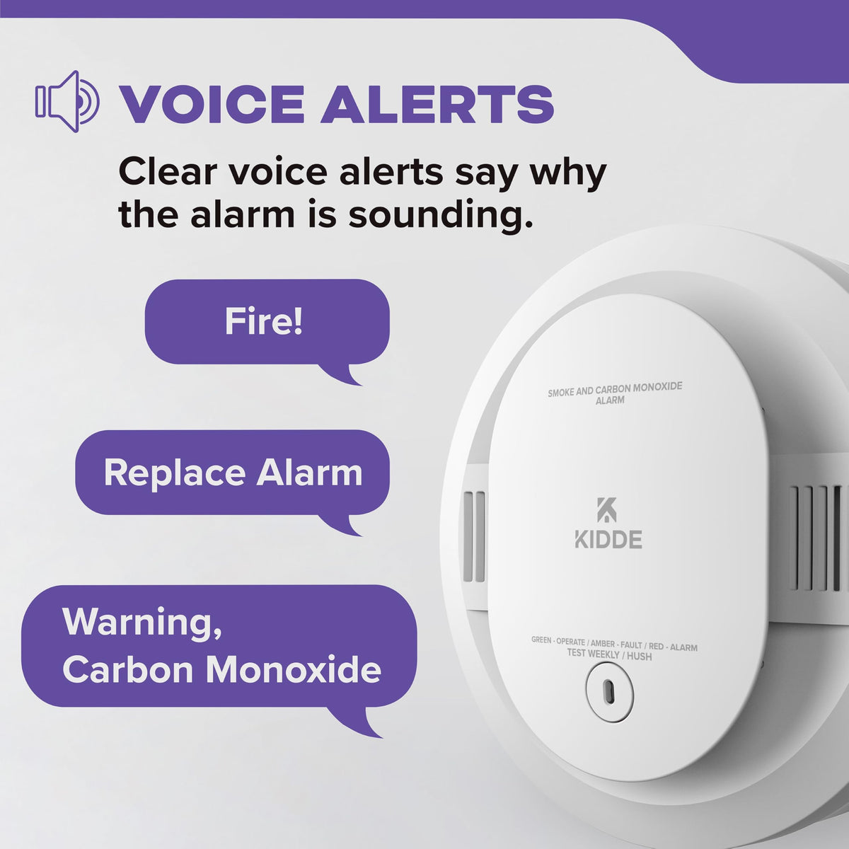 Kidde 30CUDR-V Smoke & CO Detector — AA Battery Powered, Voice Alerts, 3-Pack