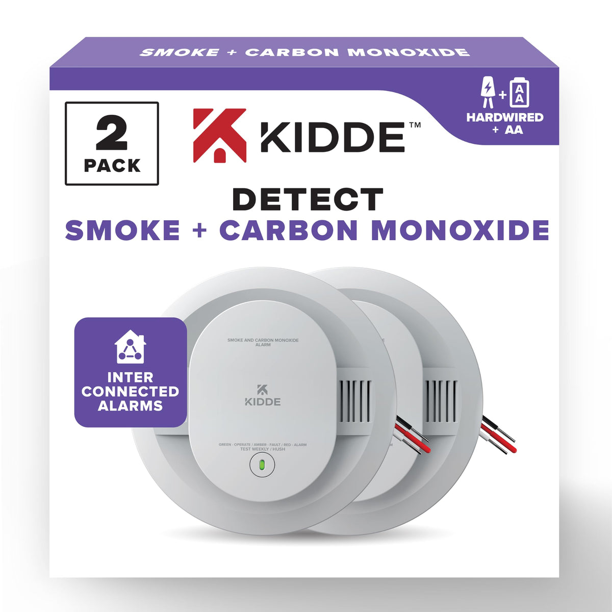 Kidde 30CUAR Hardwired Smoke & CO Detector — 2 Pack with Battery Backup