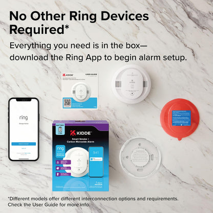 Kidde Smart Smoke & Carbon Monoxide Detector | Ring App Enabled | Wire-Free Interconnect | AA Battery Powered