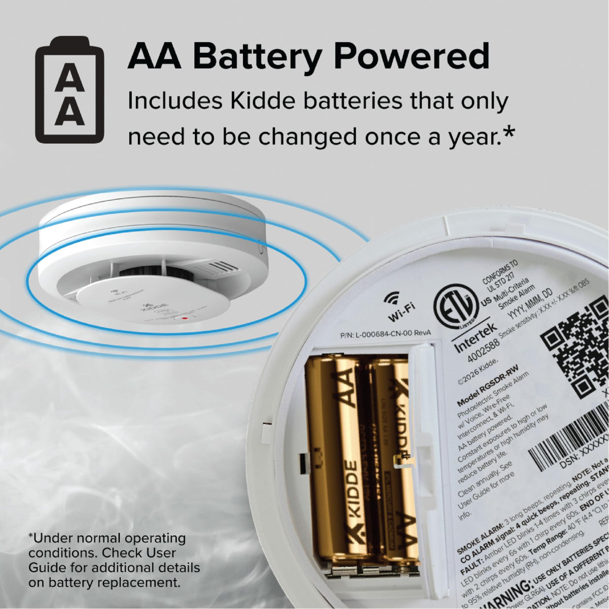 Kidde Smart Smoke & Carbon Monoxide Detector | Ring App Enabled | Wire-Free Interconnect | AA Battery Powered