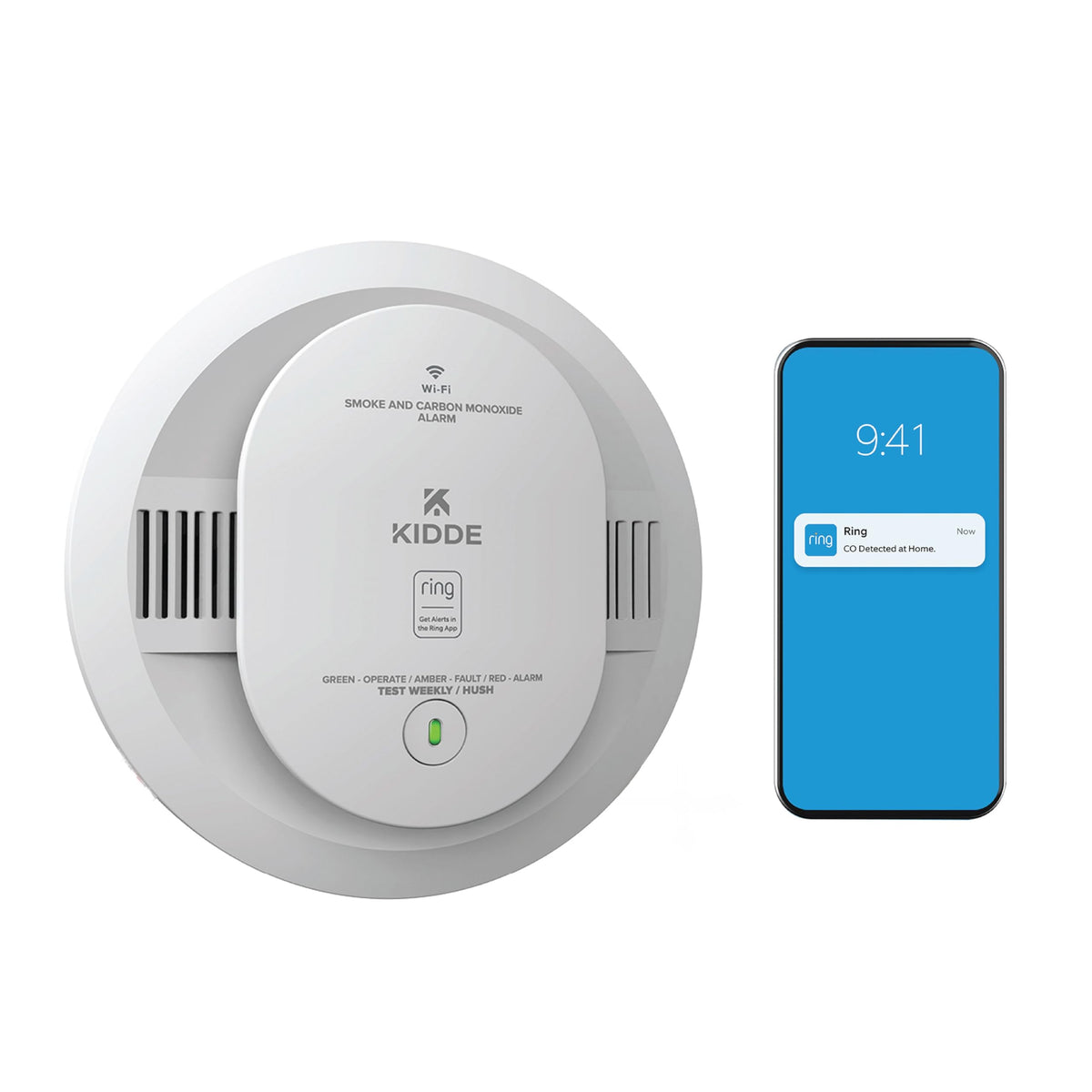 Kidde Smart Smoke & Carbon Monoxide Detector | Ring App Enabled | Wire-Free Interconnect | AA Battery Powered