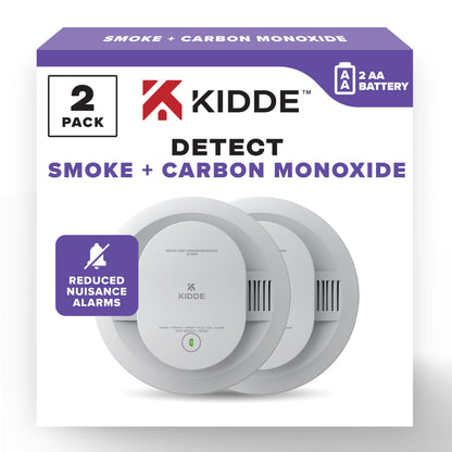 Kidde Smoke & CO Detector 2-Pack | AA Battery Powered, LED Indicators