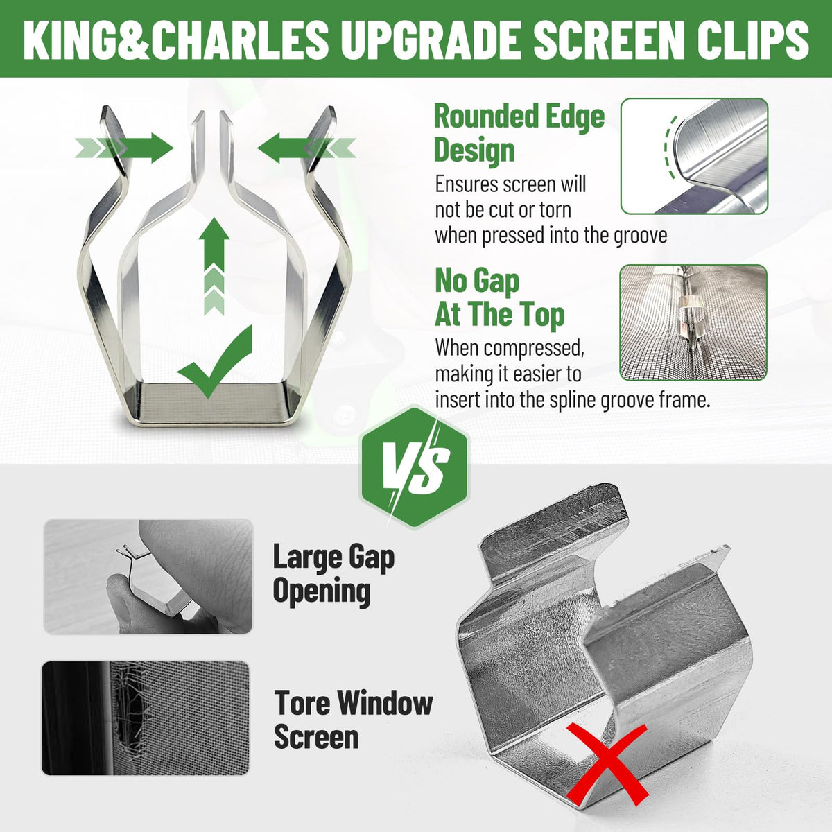 King&Charles Window Screen Repair Kit – 48x118 Insect Mesh, Roller Tool, 50ft Spline, 8 Clips