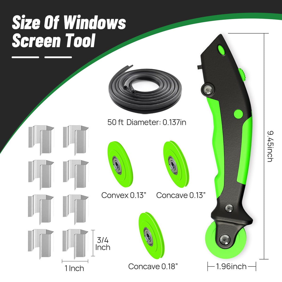 King&Charles Window Screen Repair Kit – 48x118 Insect Mesh, Roller Tool, 50ft Spline, 8 Clips