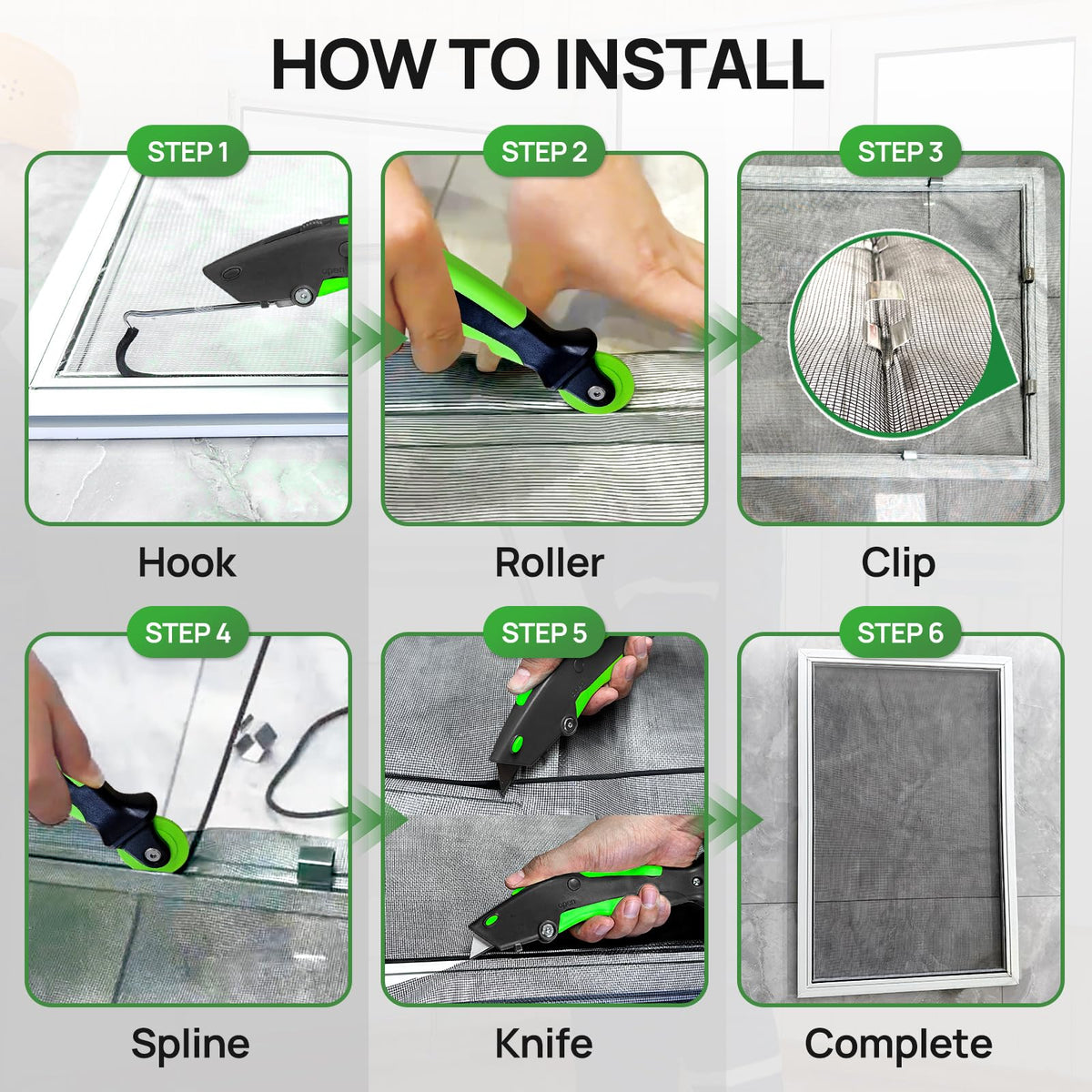 King&Charles Window Screen Repair Kit – 48x118 Insect Mesh, Roller Tool, 50ft Spline, 8 Clips