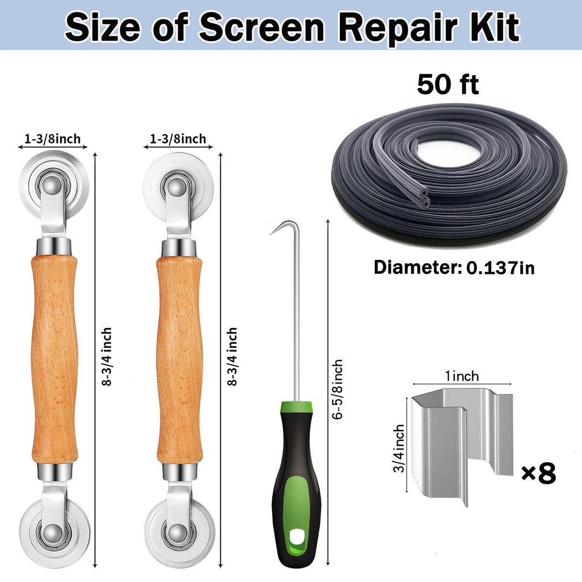 King&Charles Window Screen Door Repair Kit (48x118) – 6-in-1 DIY Screen Kit
