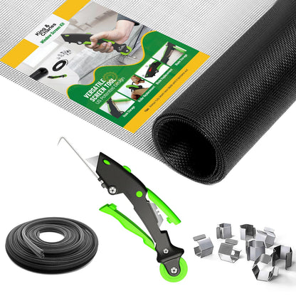 King&Charles Window Screen Repair Kit – 48x118 Insect Mesh, Roller Tool, 50ft Spline, 8 Clips