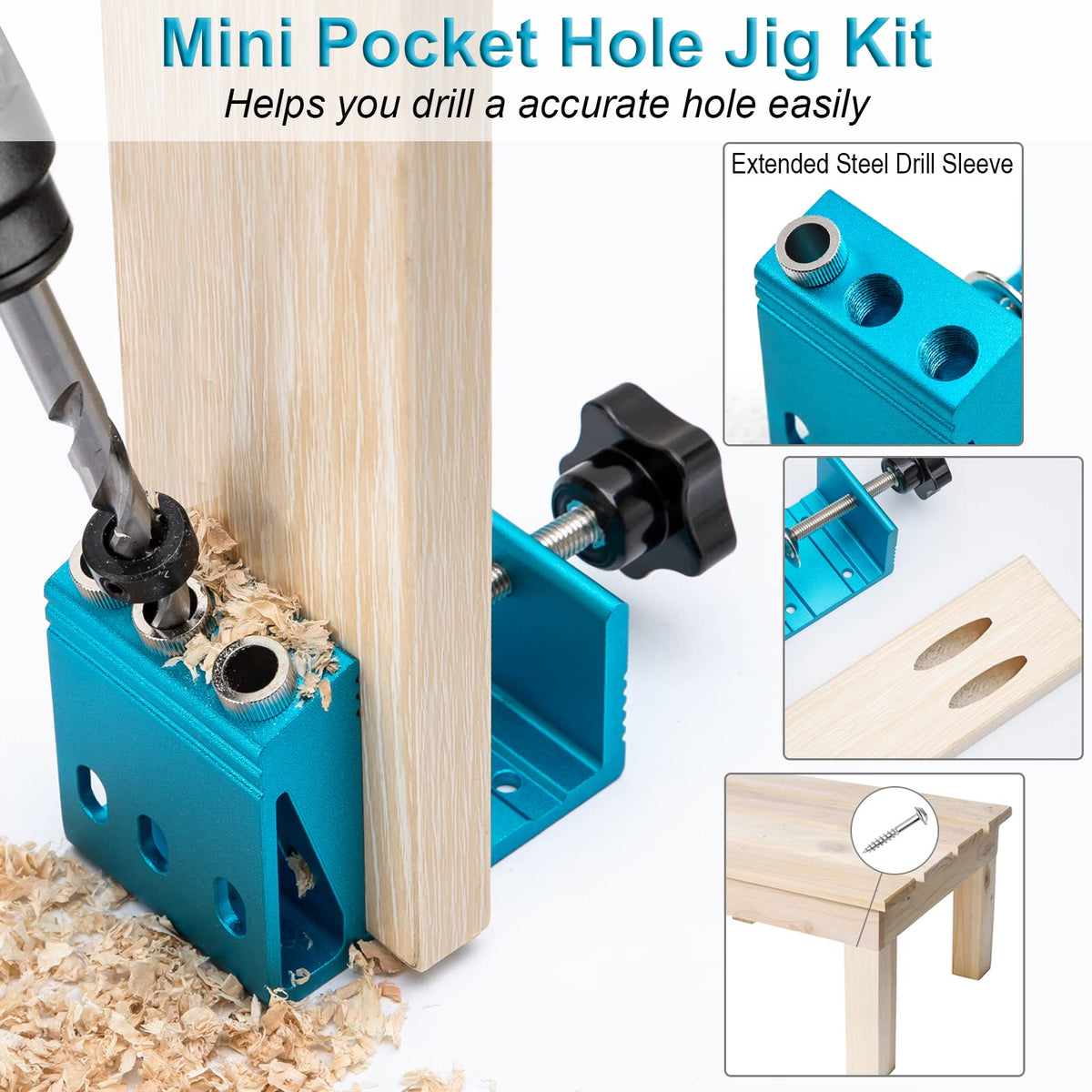 KingBaas Pocket Hole Jig Kit – 3-Hole System with 15° Drill Angle for Woodworking