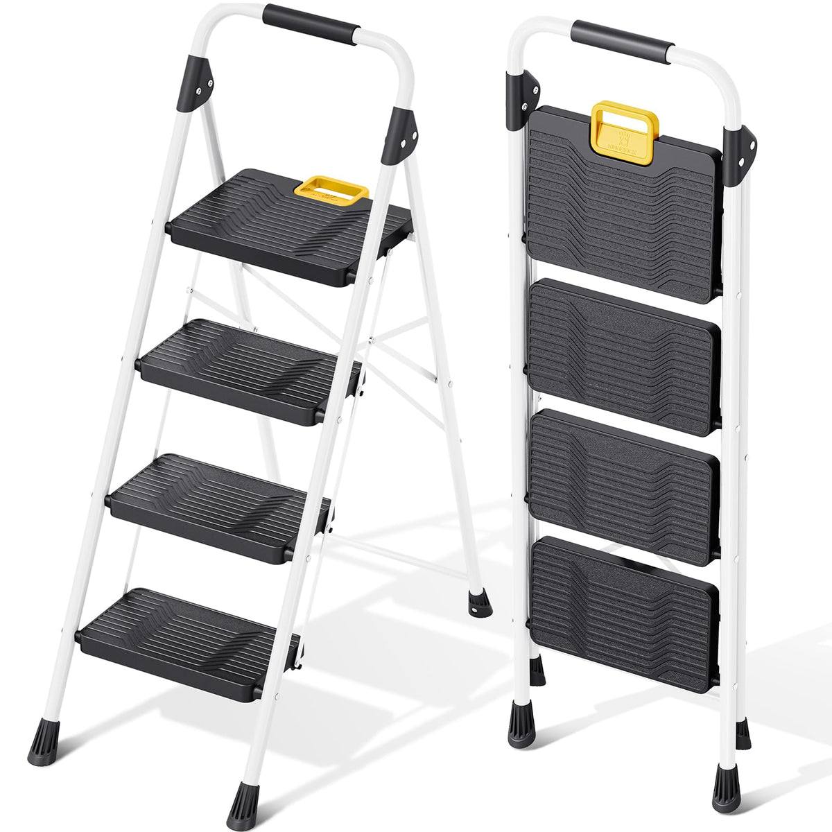 KINGRACK 4-Step Folding Ladder – 800 lbs Capacity, Non-Skid Pedals, Handrail, Safety Lock