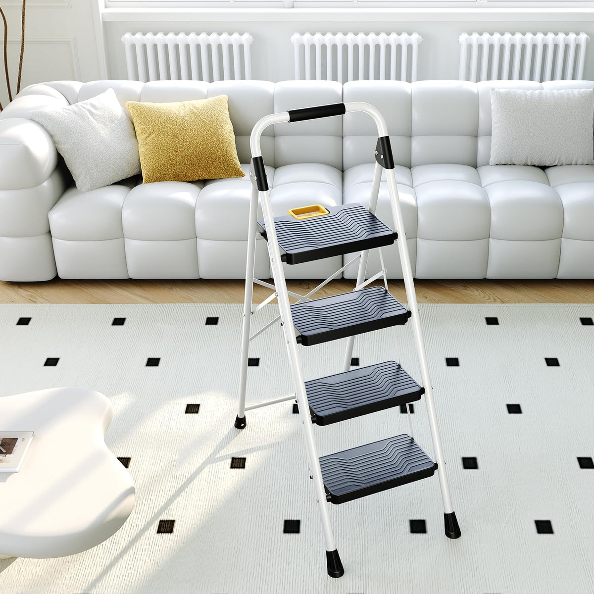 KINGRACK 4-Step Folding Ladder – 800 lbs Capacity, Non-Skid Pedals, Handrail, Safety Lock